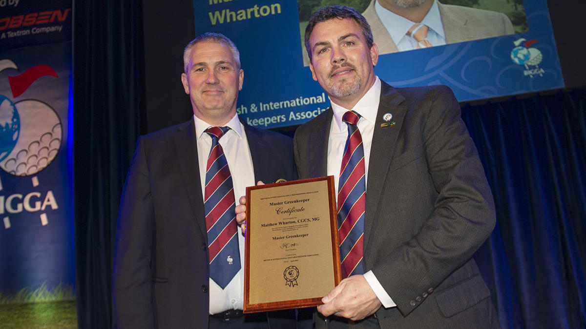 Matt Wharton accepting his Master Greenkeeper certificate in 2017.JPG