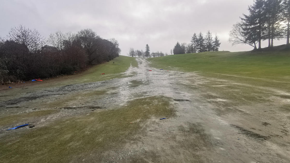 Sledging causes incredible damage, such as at Cathcart Castle near Glasgow.jpg