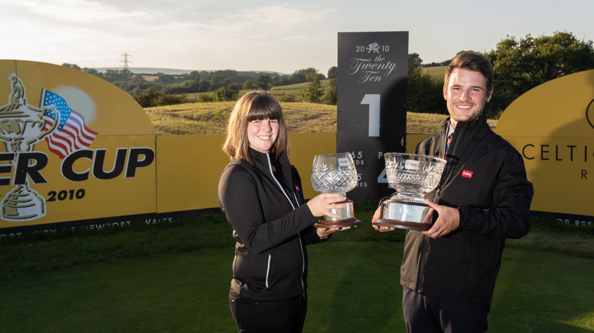 Rhian Barton and Matt Milligan on the first tee of the Twenty Ten Ryder Cup course small.jpg